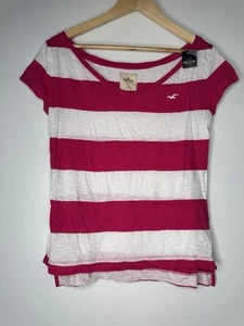 Camiseta Hollister para mujer rosa/blanco a rayas cuello en V talla pequeña NUEVA con defecto - Imagen 1 de 12