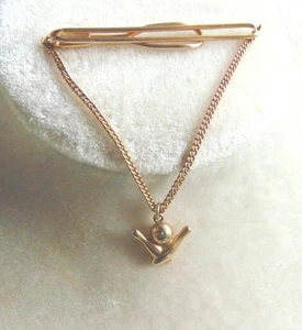 Swank Gold Colored Metal Bowlers Tie Chain Tack Jewelry 2 Pins & Ball - Picture 1 of 4