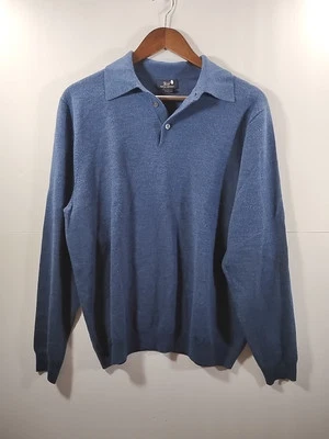 Suéter Polo Para Hombres 346 Brooks Brothers 100% Lana Merino Manga Larga Azul - L  Foto 1 de 4