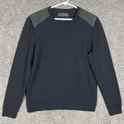 Rag & Bone Sweater Mens Medium Black Crewneck Contrast Shoulder Patch Pullover - Image 1 of 4