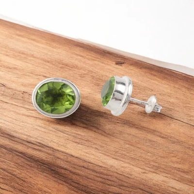 Peridot Gemstone 925 Sterling Silver Jewelry Stud Earring0.5"For friendship Day - Image 1 of 4