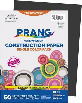 Papel de construcción negro multiusos 9" x 12" - 50 hojas para escuela y garabatos Foto 1 de 4