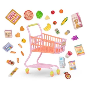 – Shopping Cart Playset – Pink & Purple Rolling Grocery Cart – Play Food Pizz... - Picture 1 of 7