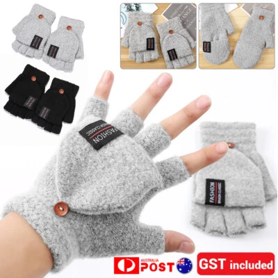 Winter Warm Men Women Thicken Flip Mittens Fingerless Gloves Half Finger Gloves - image 1 of 4