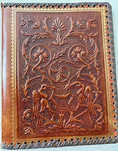 Vintage Italien handgefertigt cognacbraun verziert Leder Bucheinband gefüttert 7,25"x9,25 EUC - Bild 1 von 4