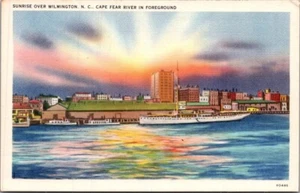Postal de lino Sunrise WILMINGTON, Carolina del Norte NC Cape Fear River - Imagen 1 de 2