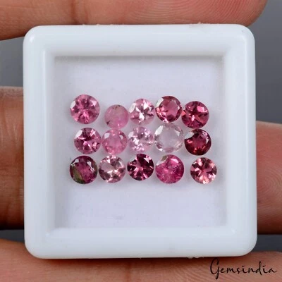 Certified Natural Rubellite Tourmaline Round Cut 2.5-3.5mm Loose Gemstones~15 Pc - Image 1 of 4