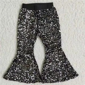 Girls Sequin Bell Bottoms Flares Pants Soft - Picture 1 of 14