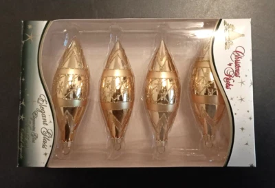 4 Stk. Christbaumschmuck Weihnachtskugeln Christmas by Krebs Lauscha gold lang - Bild 1 von 2