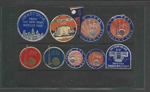 1939-40 NY WORLDS FAIR COLLECTION OF 10 MINI LABELS 8 FOIL, 2 PAPER W/GUM MINT - Picture 1 of 1
