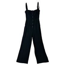 Reformation Black Jumpsuit Womens 2 Button Front Cropped Wide Leg Thick Straps