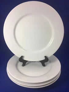 CRATE & BARREL All White 10 1/2" RIMMED DINNER PLATES Made In Indonesia SET OF 4 - Picture 1 of 12