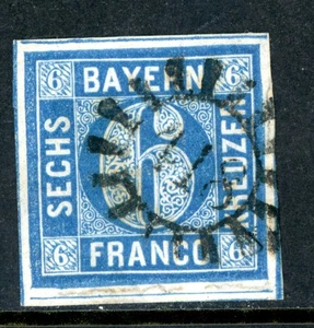 Germany States 1862 Bavaria 6 Kr Blue Scott #11 VFU H693 - Picture 1 of 6