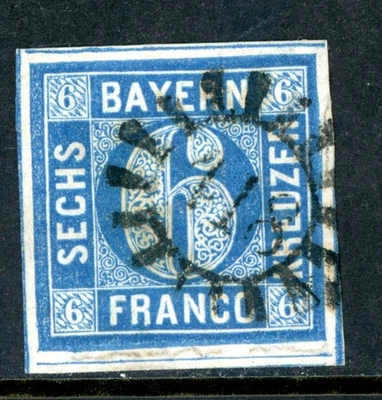 Germany States 1862 Bavaria 6 Kr Blue Scott #11 VFU H693 - Image 1 of 4