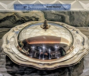 Schwere versilberte Kuppel Servierschale mit Ananas Endstück - großes überbackenes Tablett 16" - Bild 1 von 16