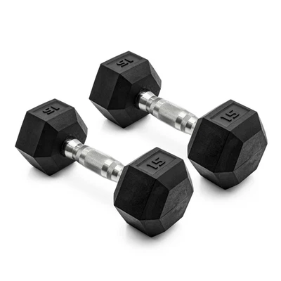 PAR de pesas hexagonales recubiertas de goma CAP Barbell 15 lb gimnasio en casa fitness Foto 1 de 4