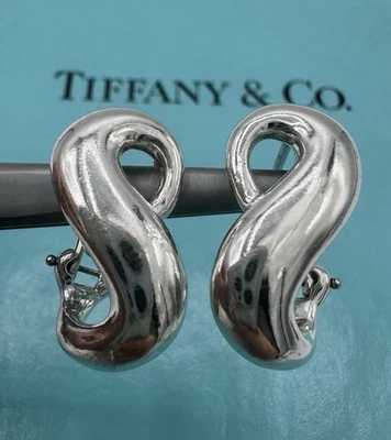 TIFFANY & Co. STERLING SILVER .925 INFINITY OMEGA BACK PIERCED EARRINGS NO BOX - Image 1 of 4