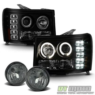 Se adapta a 07-13 Gmc Sierra {humo negro} faros LED halo + luces antiniebla para parachoques Foto 1 de 4