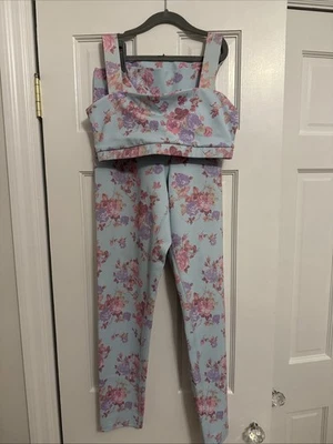 Love Shack Fancy x Beach Riot Blue Pink Floral Legging Sports Bra Set Size L - Image 1 of 4
