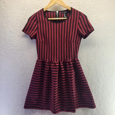 Forever 21 A Line Skater Dress Small Red Black Striped Beetle Juice Punk Short - Image 1 of 4