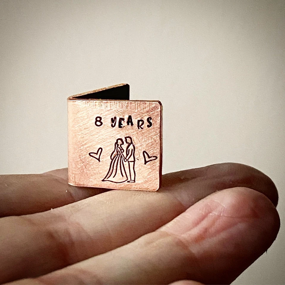 STAMPED BY CHERYL Personalised minature 8 YEARS bronze wedding anniversary card LGBTQ Bride Groom