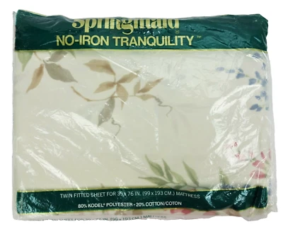 Twin Fitted Sheet Springmaid Vtg Dillards No Iron New Deadstock Made USA Floral - Image 1 of 3