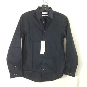 NEW Calvin Klein Boys Dress Shirt Black Slim Fit Cotton Blend Stretch Size 16 - Picture 1 of 3