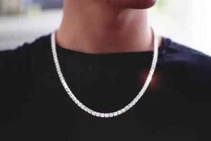 4MM Real Moissanite 18" Inch Tennis Charm Necklaces 14K White Gold Plated Silver - Picture 1 of 4