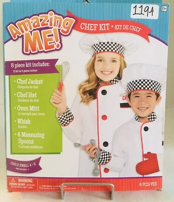 Amazing Me 8 Piece Chef Kit Child Size Small 4-6  Dress Up Costume NEW - Image 1 of 4