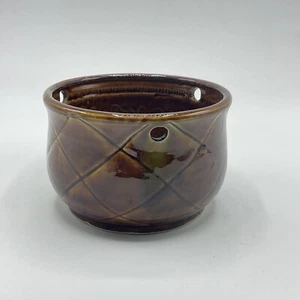 Vintage Hanging Planter Small Ceramic Pot Indoor Brown Earth Tones NO STRINGS - Picture 1 of 5