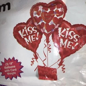 Anagram 18” Balloon Bouquet Kiss Me Pack Of 3 With Weighted Card - Picture 1 of 6