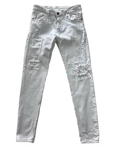 Womens Jeans mid rise ripped Stretch beaded rhinestone Size M color white - Picture 1 of 9