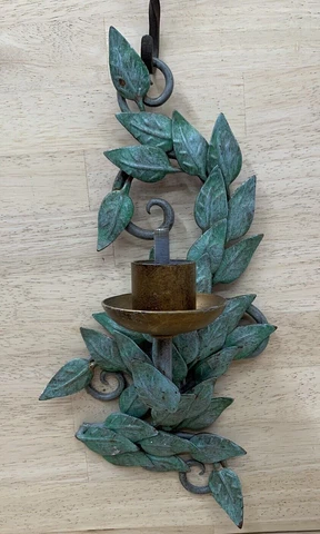 CAST IRON Wall Sconce ELECTRIC Verdigris Metal Leaf Green NEEDS SOCKET & REWIRED Cover