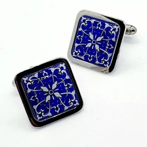 Unique HEARTS & FLOWERS TILE CUFFLINKS cuffs SPANISH portuguese TRADITIONAL - Picture 1 of 1
