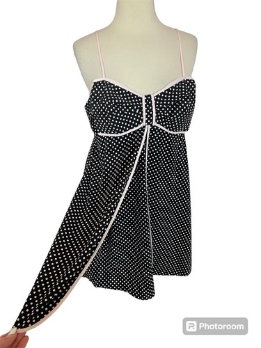 Abito Kate Spade New York taglia large nero rosa a pois fiocco camicia slip corta