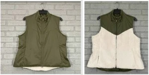 $100 Womens L Nike Reversible Faux Sherpa Sleeveless Golf Olive Vest CK5866 - Picture 1 of 12