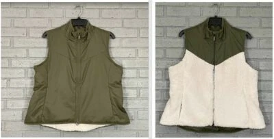 $100 Mujeres L Nike Reversible Imitación Sherpa Sin Mangas Golf Oliva Chaleco CK5866 Foto 1 de 4