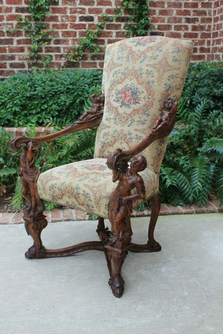 Antique Italian BESAREL Walnut Blackamoor Arm Chair BAROQUE Mid-19th C SUPERB Cover
