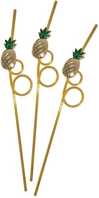 Tropical Drink Straws Pineapple 3Hawaiian Luau Party Novelty Birthday Gift Favor - Image 1 of 4
