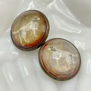 Pair of English Setter Rosette Dog Hunting Horse Bridle Glass Rosettes Spotted - Picture 1 of 5
