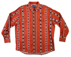 WRANGLER US Men’s 2XL Red Aztec Striped Button Up Brushpopper Shirt - Picture 1 of 11