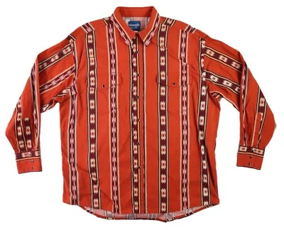WRANGLER US Men’s 2XL Red Aztec Striped Button Up Brushpopper Shirt - Image 1 of 4