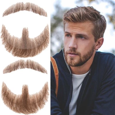 Fake Beard Real Human Hair Natural Lace Realistic Mustache Goatee Facial Beards - Image 1 of 4