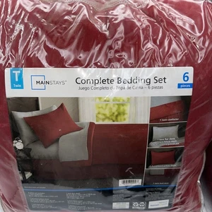 Mainstays Red 6 Piece Bed in a Bag Comforter Set With Sheets, Twin - Picture 1 of 5