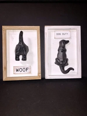 2 soportes para correa de cola de perro pastel de barro gancho de hierro decoración de pared trama trabajo de perro enmarcado 8”x5,5 Foto 1 de 4