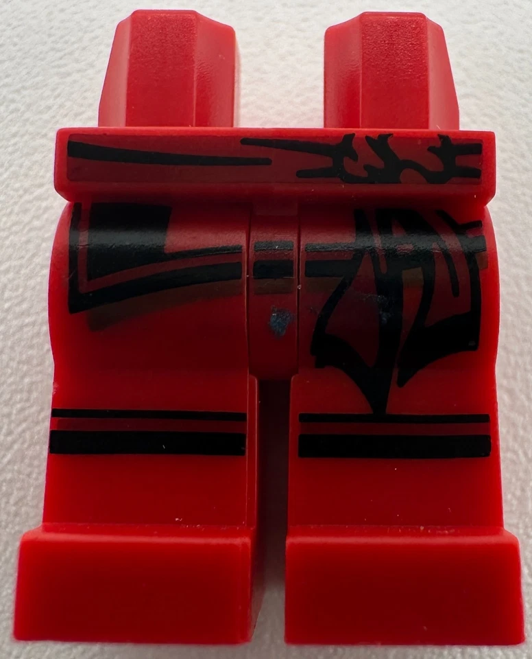 LEGO Mini Legs and Hips Red With Black and Dark Red Sash and Knee Stripes USED - Image 1 of 1