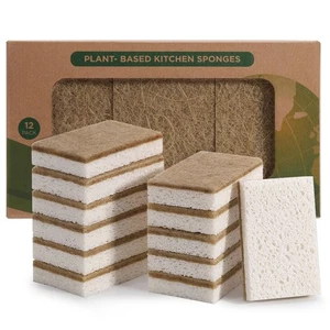 Natural Coconut Sponges 12PK - Biodegradable Compostable Kitchen Dish Scrubber - Picture 1 of 7