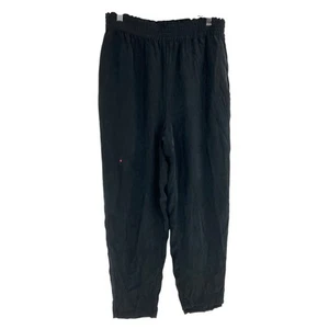 Diane Gilman Silk Elastic Waist Tapered Black Pants Minimal Women’s Medium  - Picture 1 of 9