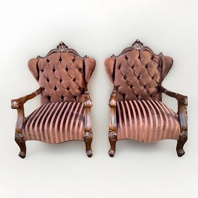 Versailles Wingback Arm Chairs Velvet Acme Tufted Striped( Set of 2) Foto 1 de 4