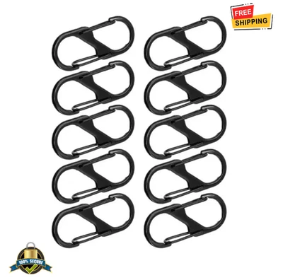 10 peças mosquetão de metal preto em forma de S gancho duplo chaveiro clipes acampamento pesca - Imagem 1 de 4